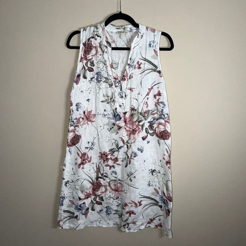 Marisa & Marie Linen Dress White Floral Sleeveless Made in Italy Small